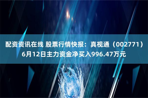 配资资讯在线 股票行情快报：真视通（002771）6月12日主力资金净买入996.47万元