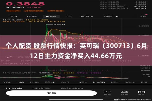 个人配资 股票行情快报：英可瑞（300713）6月12日主力资金净买入44.66万元